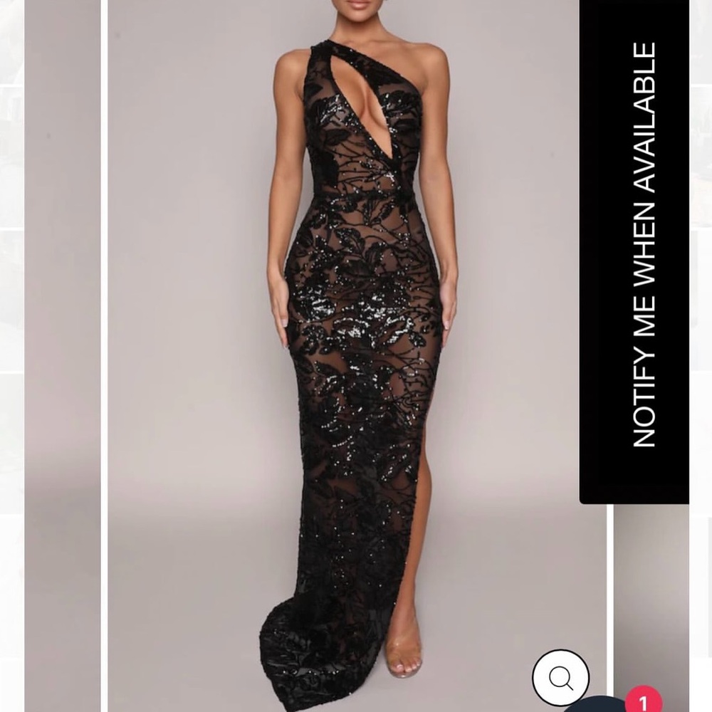 Sequins Black One-Shoulder Gown